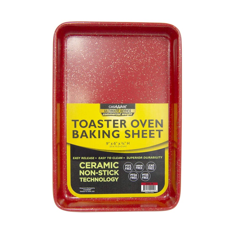 casaWare 9.75 x 6.62 x 0.75-Inch (Exterior) Toaster Oven Ultimate Series Commercial Weight Ceramic Non-Stick Coating Baking Pan (Red Granite) - Image 1